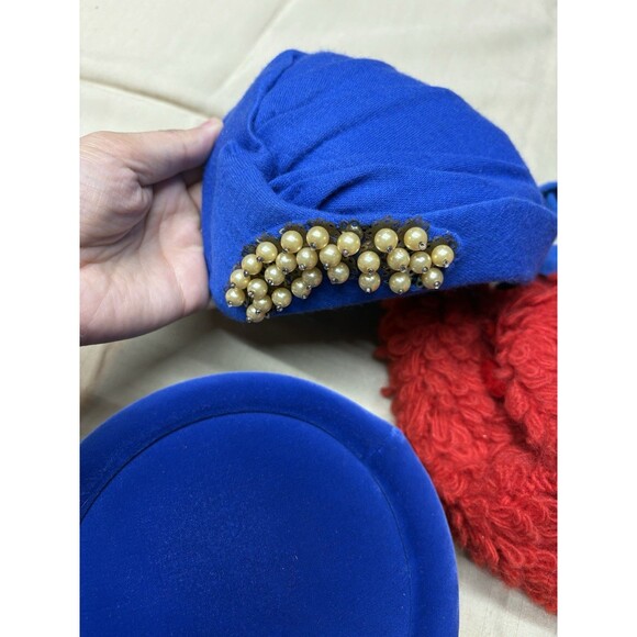 Lot of 5 Vintage 1960s Hats - Andrew St. John Red Wool Sequins & Blue Union Made main image 11